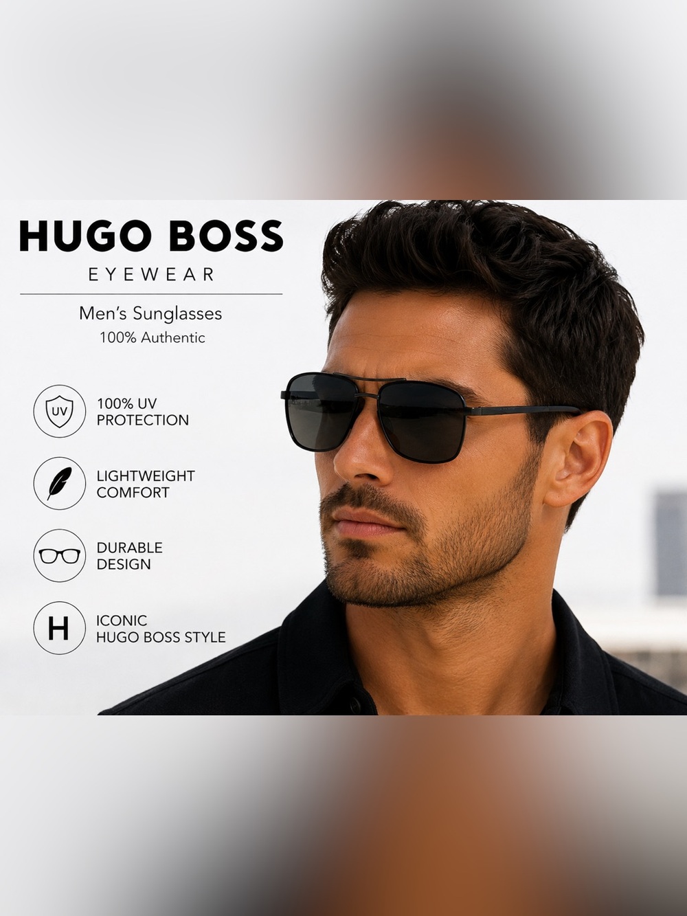 Boss Black Men's Aviator-Style Sunglasses 100% authentic